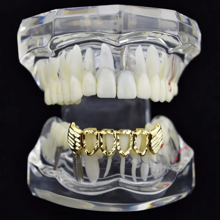 14K Gold Plated Four Open DiamondCut Bottom Fang Grillz Bling Cartel Admin Rings
