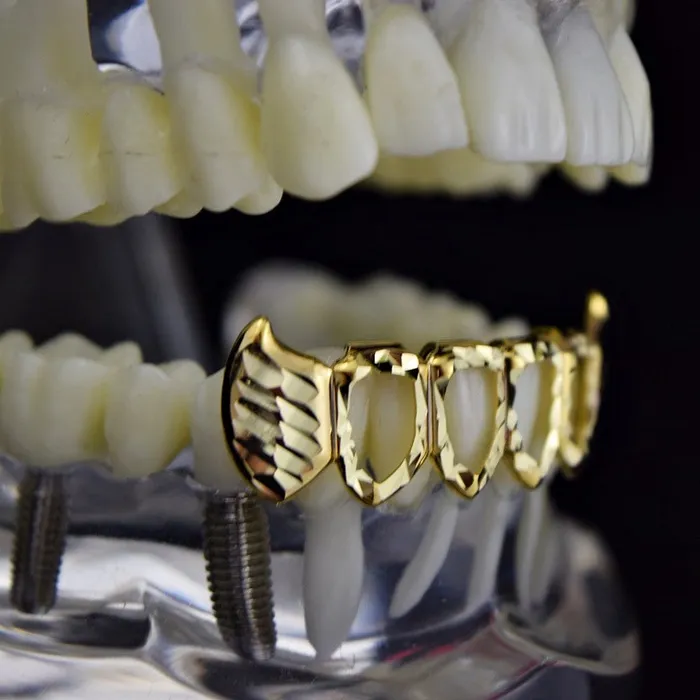 14K Gold Plated Four Open DiamondCut Bottom Fang Grillz Bling Cartel Admin Rings