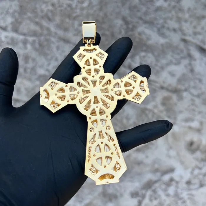 14K Gold Plated Huge Cross Pendant Iced White and Yellow Iced Flooded Out Bling Cartel Necklaces 14K Gold Plated Huge Cross Pendant Iced White and Yellow Iced Flooded Out Bling Cartel Necklaces