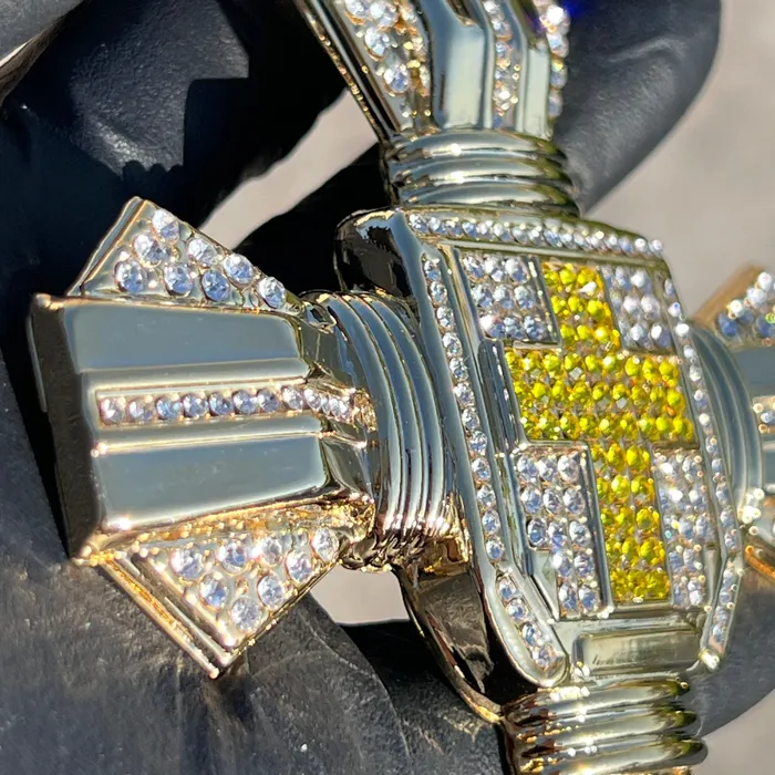 14K Gold Plated Huge Cross Pendant Iced White and Yellow Iced Flooded Out Bling Cartel Necklaces 14K Gold Plated Huge Cross Pendant Iced White and Yellow Iced Flooded Out Bling Cartel Necklaces