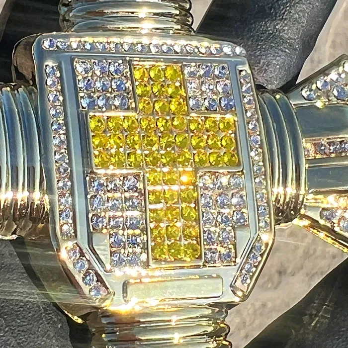14K Gold Plated Huge Cross Pendant Iced White and Yellow Iced Flooded Out Bling Cartel Necklaces 14K Gold Plated Huge Cross Pendant Iced White and Yellow Iced Flooded Out Bling Cartel Necklaces