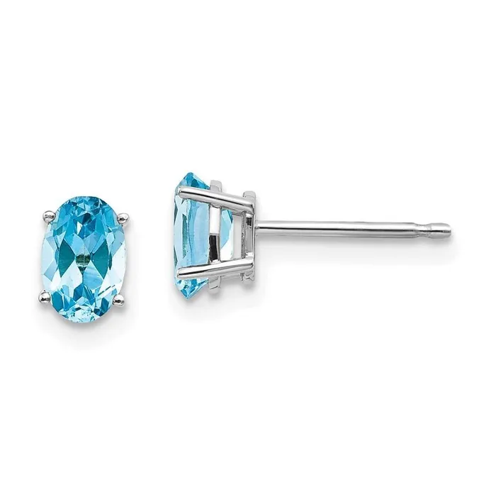 14k White Gold 6x4mm DecemberBlue Topaz Post Earrings Jewelry Earrings