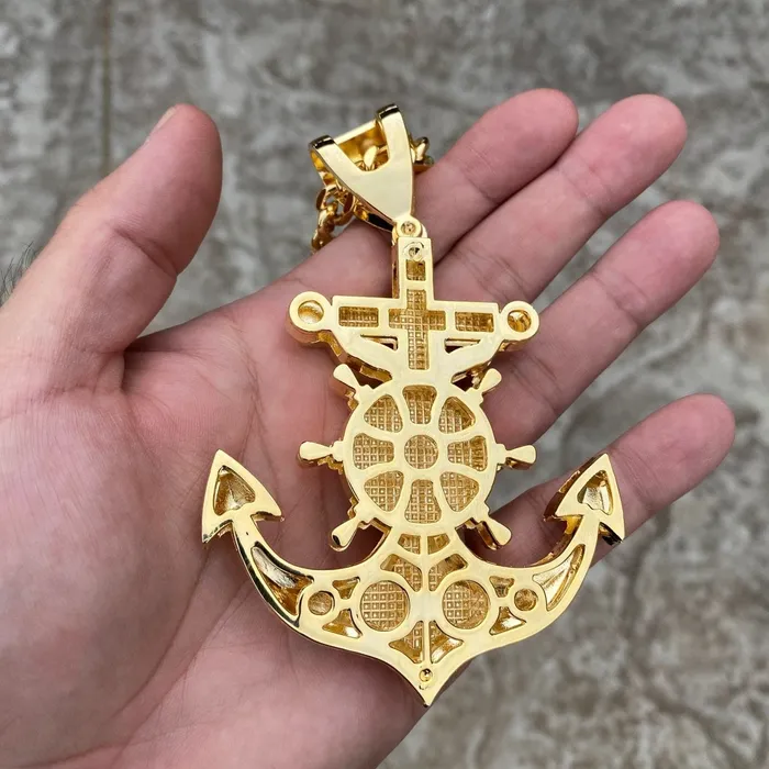 18K Gold Plated Iced Mariners Cross Jesus Anchor Chain Necklace 30 Bling Cartel Admin Necklaces