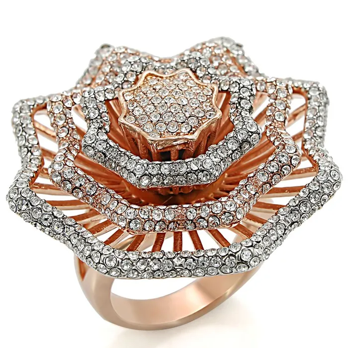 1W023 Rose Gold Rhodium Brass Ring with Top Grade Crystal in Clear Alamode Rings 1W023 Rose Gold Rhodium Brass Ring with Top Grade Crystal in Clear Alamode Rings