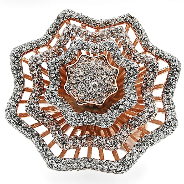 1W023 Rose Gold Rhodium Brass Ring with Top Grade Crystal in Clear Alamode Rings