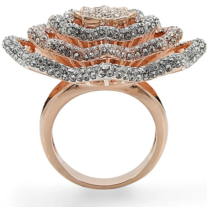1W023 Rose Gold Rhodium Brass Ring with Top Grade Crystal in Clear Alamode Rings
