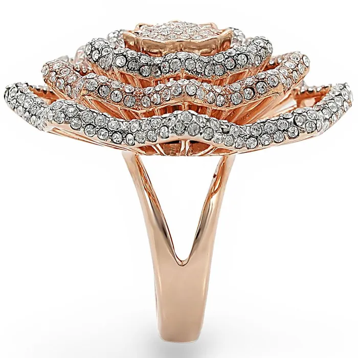 1W023 Rose Gold Rhodium Brass Ring with Top Grade Crystal in Clear Alamode Rings