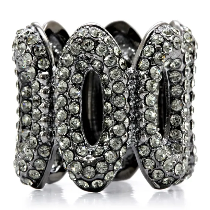 1W033 Ruthenium Brass Ring with Top Grade Crystal in Black Diamond Alamode Rings