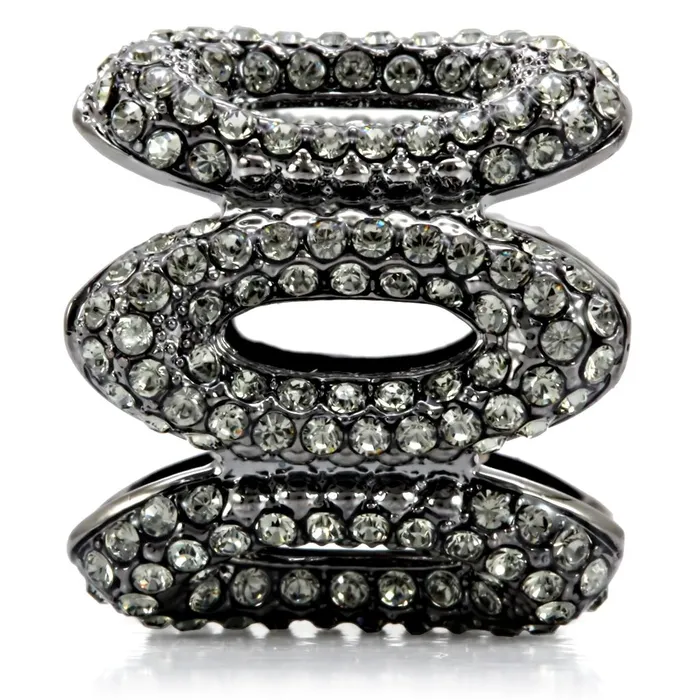 1W033 Ruthenium Brass Ring with Top Grade Crystal in Black Diamond Alamode Rings