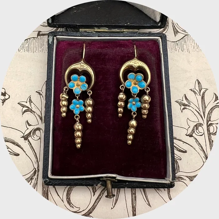 21stfinds Earrings Victorian Blue Enamel Pansy Earrings