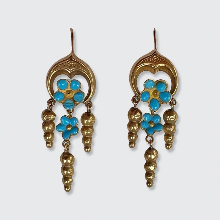 21stfinds Earrings Victorian Blue Enamel Pansy Earrings 21stfinds Earrings Victorian Blue Enamel Pansy Earrings