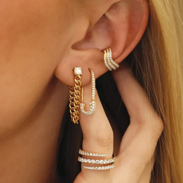3 ROW DIAMOND WAVE EAR CUFF anitako Earrings