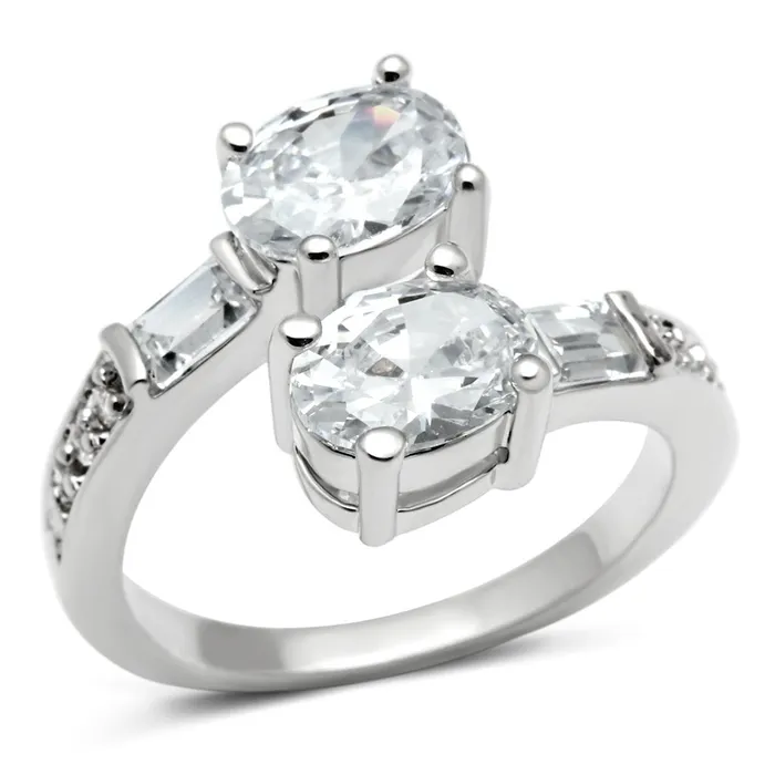 3W203 Rhodium Brass Ring with AAA Grade CZ in Clear Alamode Rings