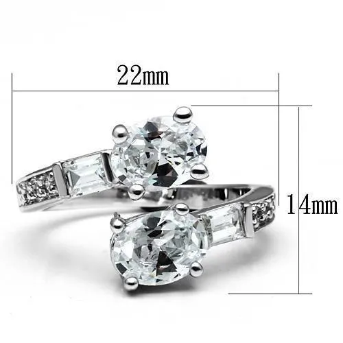 3W203 Rhodium Brass Ring with AAA Grade CZ in Clear Alamode Rings