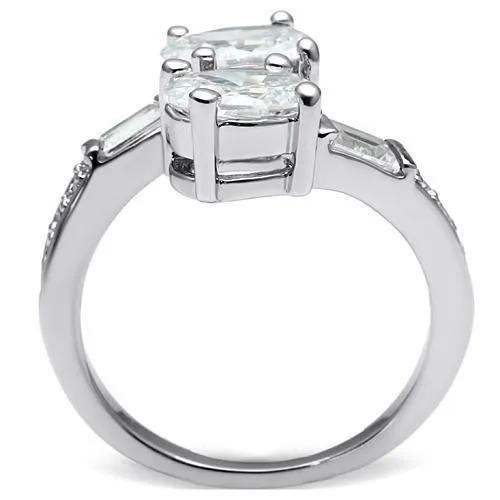 3W203 Rhodium Brass Ring with AAA Grade CZ in Clear Alamode Rings