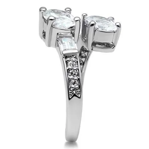 3W203 Rhodium Brass Ring with AAA Grade CZ in Clear Alamode Rings