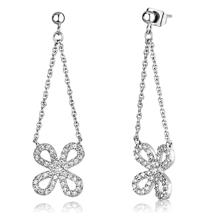 3W354 Rhodium Brass Earrings with AAA Grade CZ in Clear Alamode Earrings