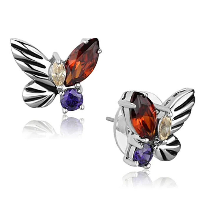 3W610 Rhodium Brass Earrings with AAA Grade CZ in Multi Color Alamode Earrings 3W610 Rhodium Brass Earrings with AAA Grade CZ in Multi Color Alamode Earrings