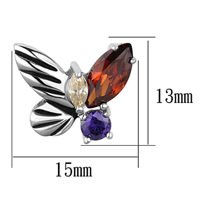 3W610 Rhodium Brass Earrings with AAA Grade CZ in Multi Color Alamode Earrings