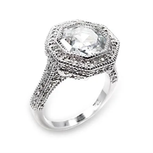 6X211 HighPolished 925 Sterling Silver Ring with AAA Grade CZ in Clear Alamode Rings