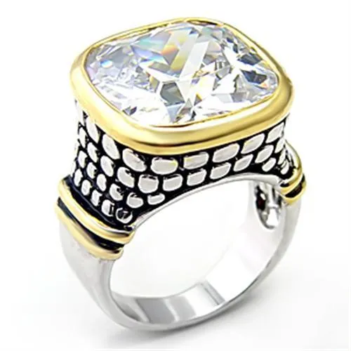 7X047 Reverse TwoTone Brass Ring with AAA Grade CZ in Clear Alamode Rings