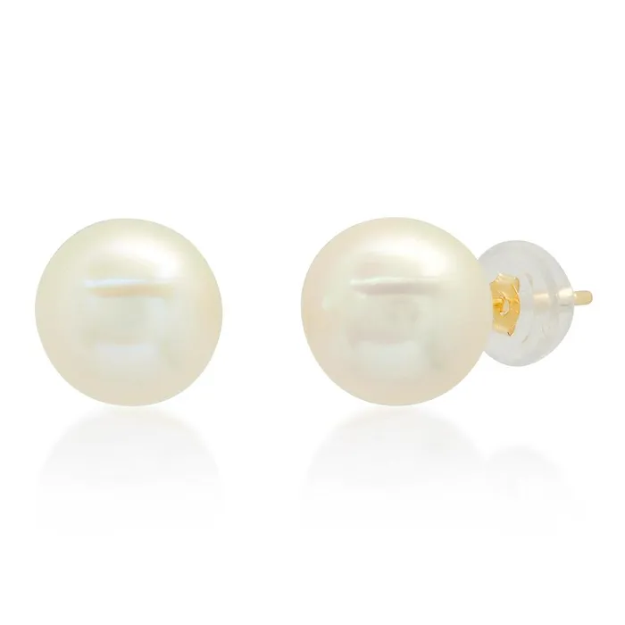89mm White Freshwater Cultured Pearl Earrings 14kt Yellow Gold deBebians Earrings 89mm White Freshwater Cultured Pearl Earrings 14kt Yellow Gold deBebians Earrings