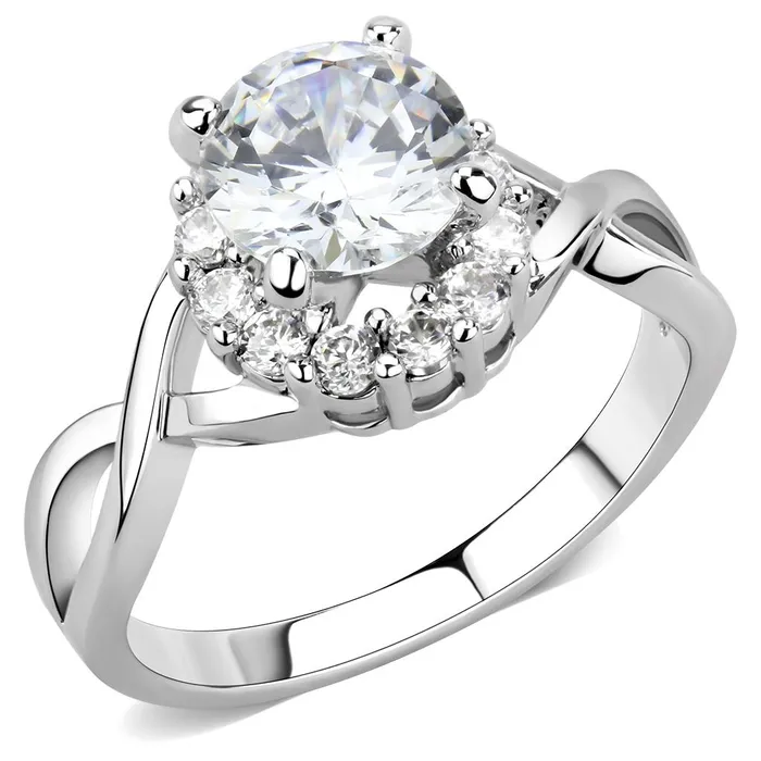 Alamode 3W1575 Rhodium Brass Ring with AAA Grade CZ in Clear Rings