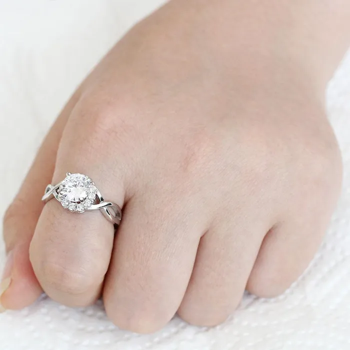 Alamode 3W1575 Rhodium Brass Ring with AAA Grade CZ in Clear Rings