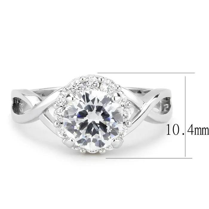 Alamode 3W1575 Rhodium Brass Ring with AAA Grade CZ in Clear Rings
