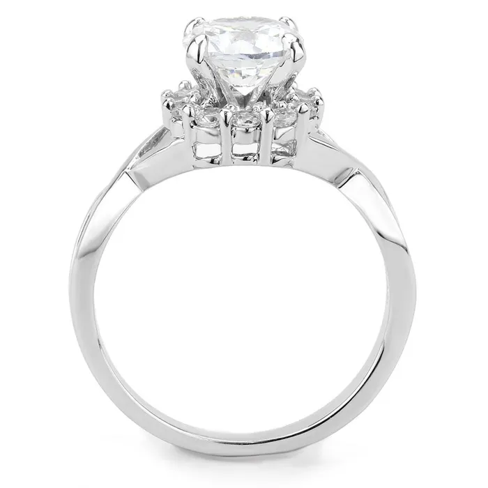 Alamode 3W1575 Rhodium Brass Ring with AAA Grade CZ in Clear Rings