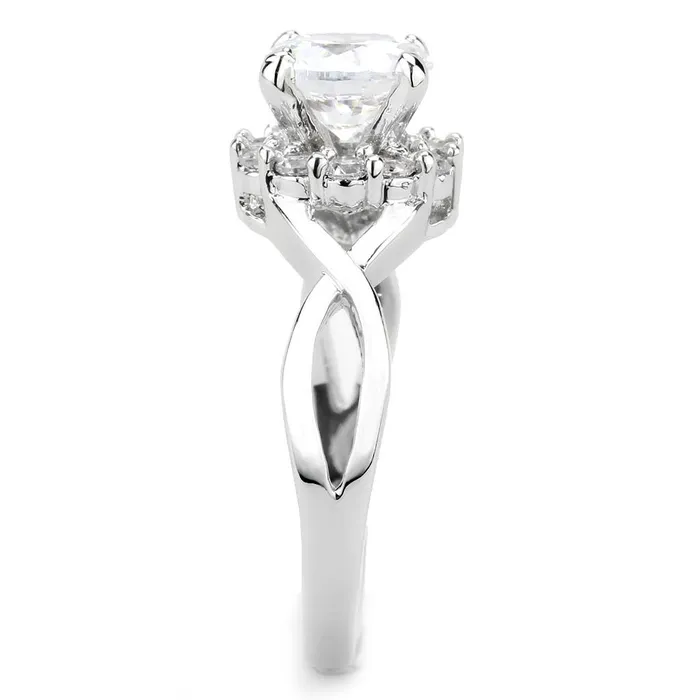 Alamode 3W1575 Rhodium Brass Ring with AAA Grade CZ in Clear Rings