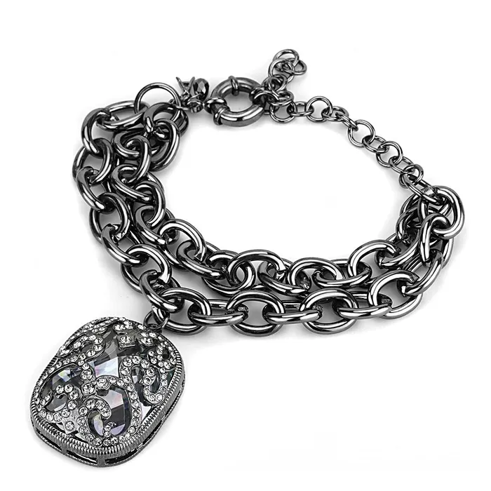 Alamode Bracelets LO4222 TIN Cobalt Black Brass Bracelet with AAA Grade CZ in Clear