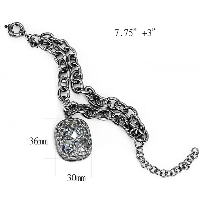 Alamode Bracelets LO4222 TIN Cobalt Black Brass Bracelet with AAA Grade CZ in Clear