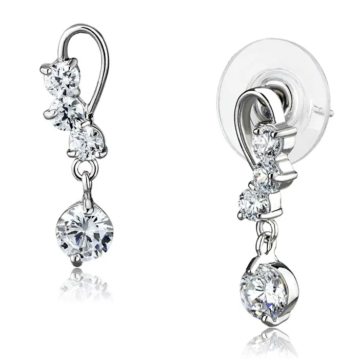 Alamode Earrings 3W1293 Rhodium Brass Earrings with AAA Grade CZ in Clear