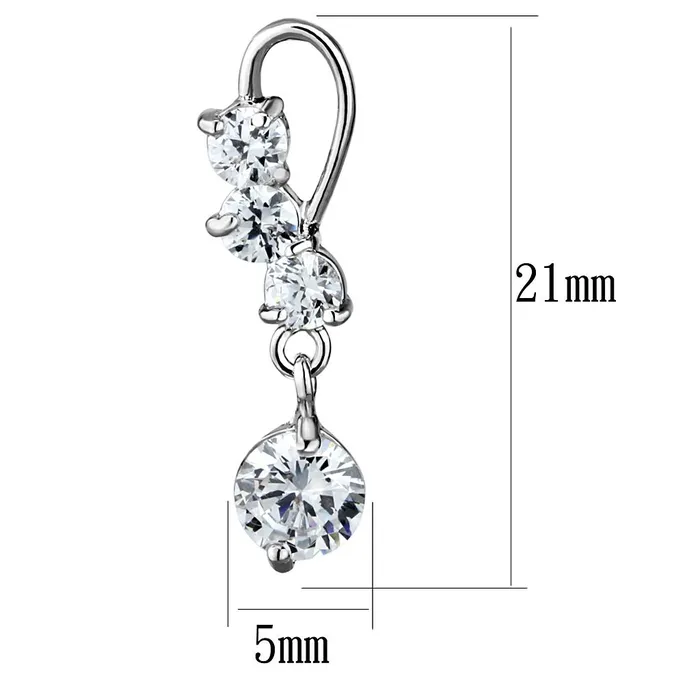 Alamode Earrings 3W1293 Rhodium Brass Earrings with AAA Grade CZ in Clear