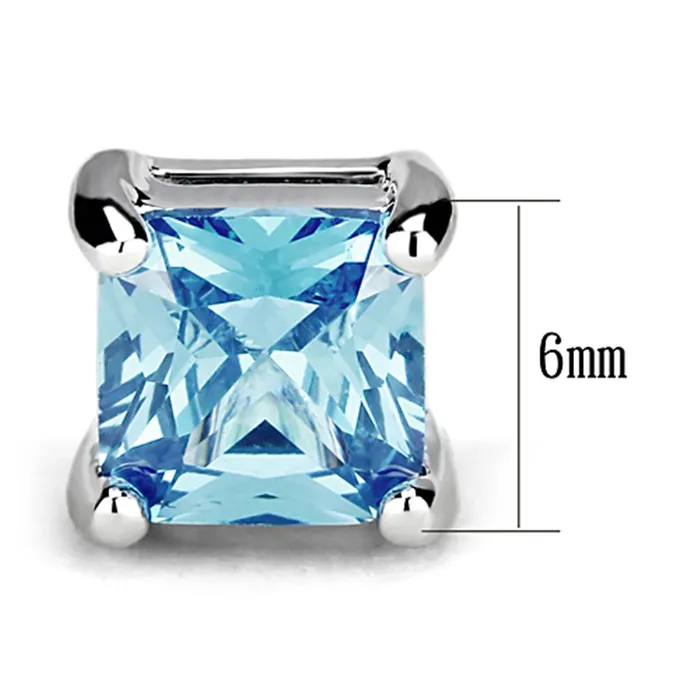 Alamode Earrings 3W539 Rhodium Brass Earrings with AAA Grade CZ in Sea Blue