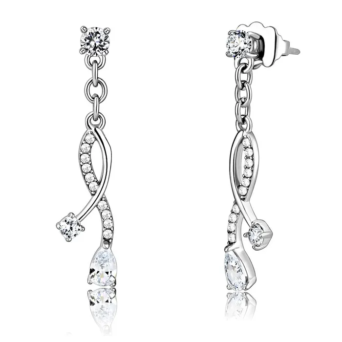 Alamode Earrings DA190 High polished no plating Stainless Steel Earrings with AAA Grade CZ in Clear Alamode Earrings DA190 High polished no plating Stainless Steel Earrings with AAA Grade CZ in Clear