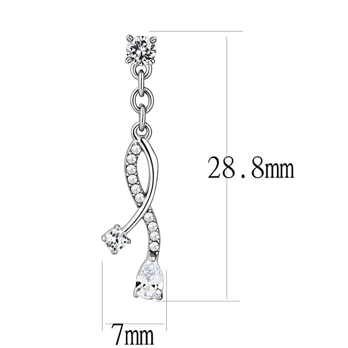 Alamode Earrings DA190 High polished no plating Stainless Steel Earrings with AAA Grade CZ in Clear