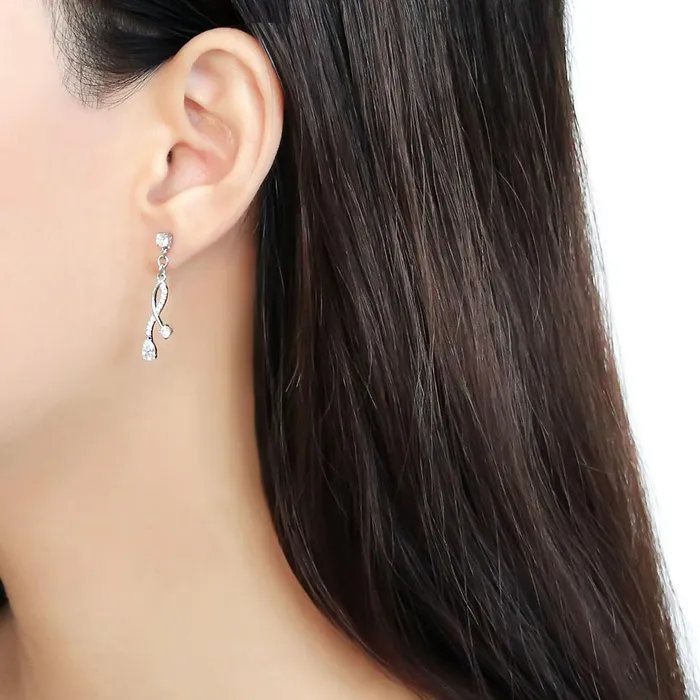 Alamode Earrings DA190 High polished no plating Stainless Steel Earrings with AAA Grade CZ in Clear