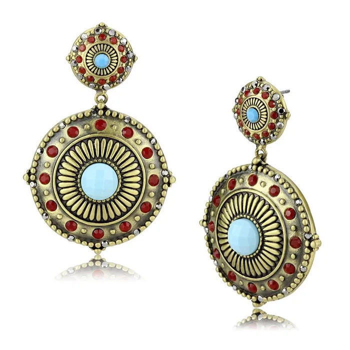 Alamode Earrings LO4685 Antique Copper Brass Earrings with Synthetic Turquoise in Sea Blue Alamode Earrings LO4685 Antique Copper Brass Earrings with Synthetic Turquoise in Sea Blue