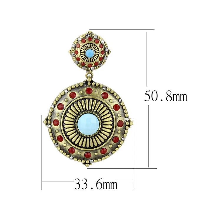 Alamode Earrings LO4685 Antique Copper Brass Earrings with Synthetic Turquoise in Sea Blue