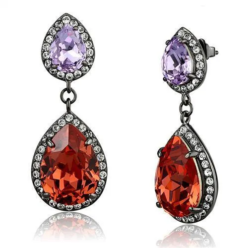 Alamode Earrings TK2725 IP Light Black IP Gun Stainless Steel Earrings with Top Grade Crystal in Orange Alamode Earrings TK2725 IP Light Black IP Gun Stainless Steel Earrings with Top Grade Crystal in Orange