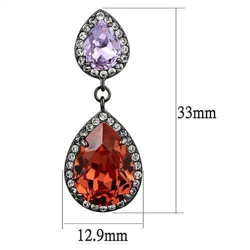 Alamode Earrings TK2725 IP Light Black IP Gun Stainless Steel Earrings with Top Grade Crystal in Orange