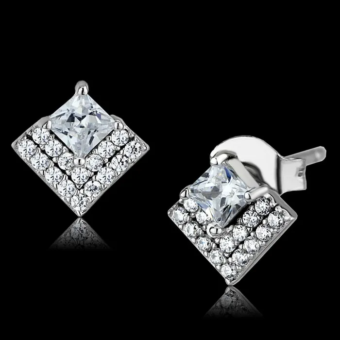 Alamode Earrings TS493 Rhodium 925 Sterling Silver Earrings with AAA Grade CZ in Clear Alamode Earrings TS493 Rhodium 925 Sterling Silver Earrings with AAA Grade CZ in Clear