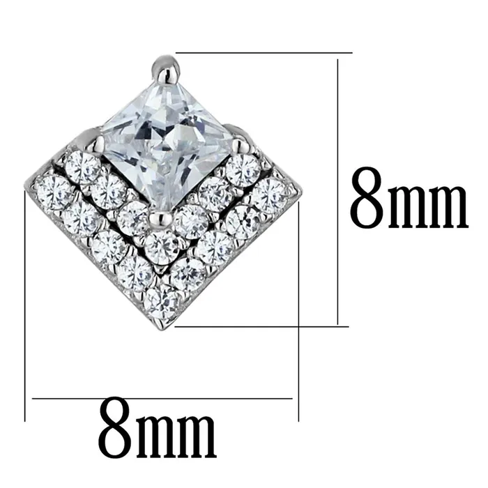 Alamode Earrings TS493 Rhodium 925 Sterling Silver Earrings with AAA Grade CZ in Clear
