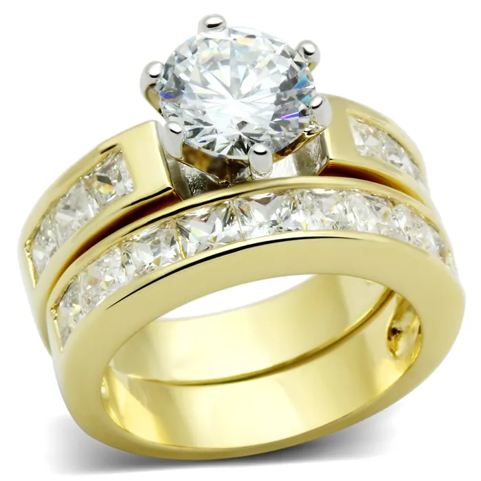 Alamode LO2603 GoldRhodium Brass Ring with AAA Grade CZ in Clear Rings