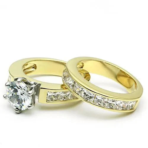 Alamode LO2603 GoldRhodium Brass Ring with AAA Grade CZ in Clear Rings