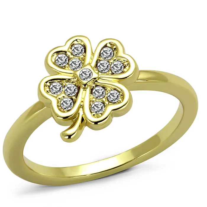 Alamode LO3987 Flash Gold Brass Ring with Top Grade Crystal in K2 Rings