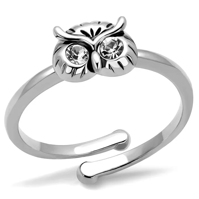 Alamode LO4049 Rhodium Brass Ring with Top Grade Crystal in Clear Rings