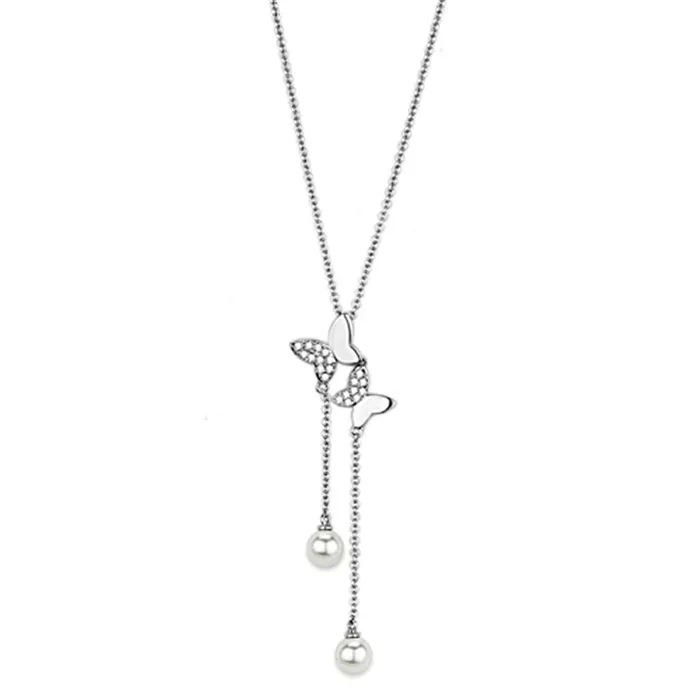 Alamode Necklaces 3W442 Rhodium Brass Necklace with Synthetic Pearl in White Alamode Necklaces 3W442 Rhodium Brass Necklace with Synthetic Pearl in White